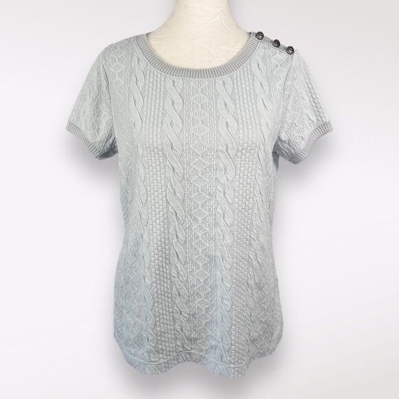 Lands' End Cable Knit Top Short Sleeve Sweater Small - Picture 1 of 9